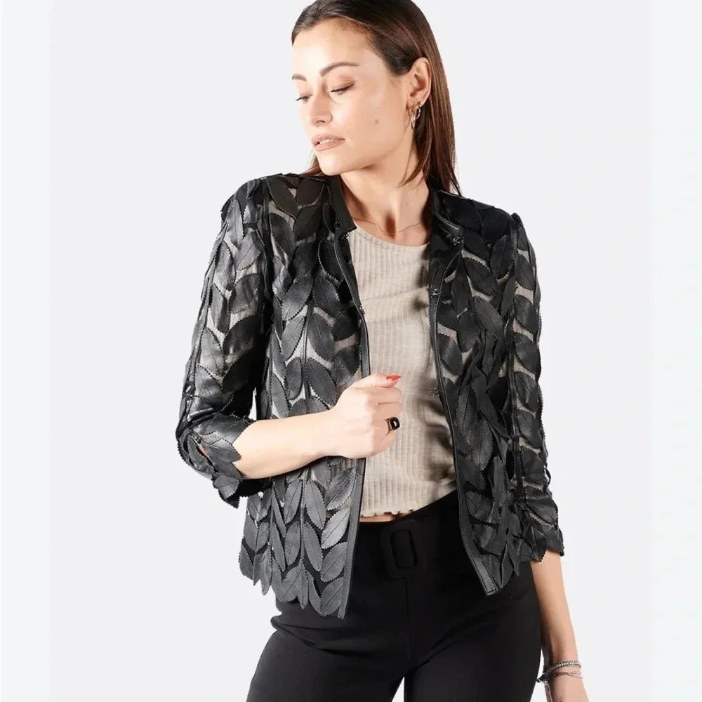 Unique leather studio leaves jacket size 44